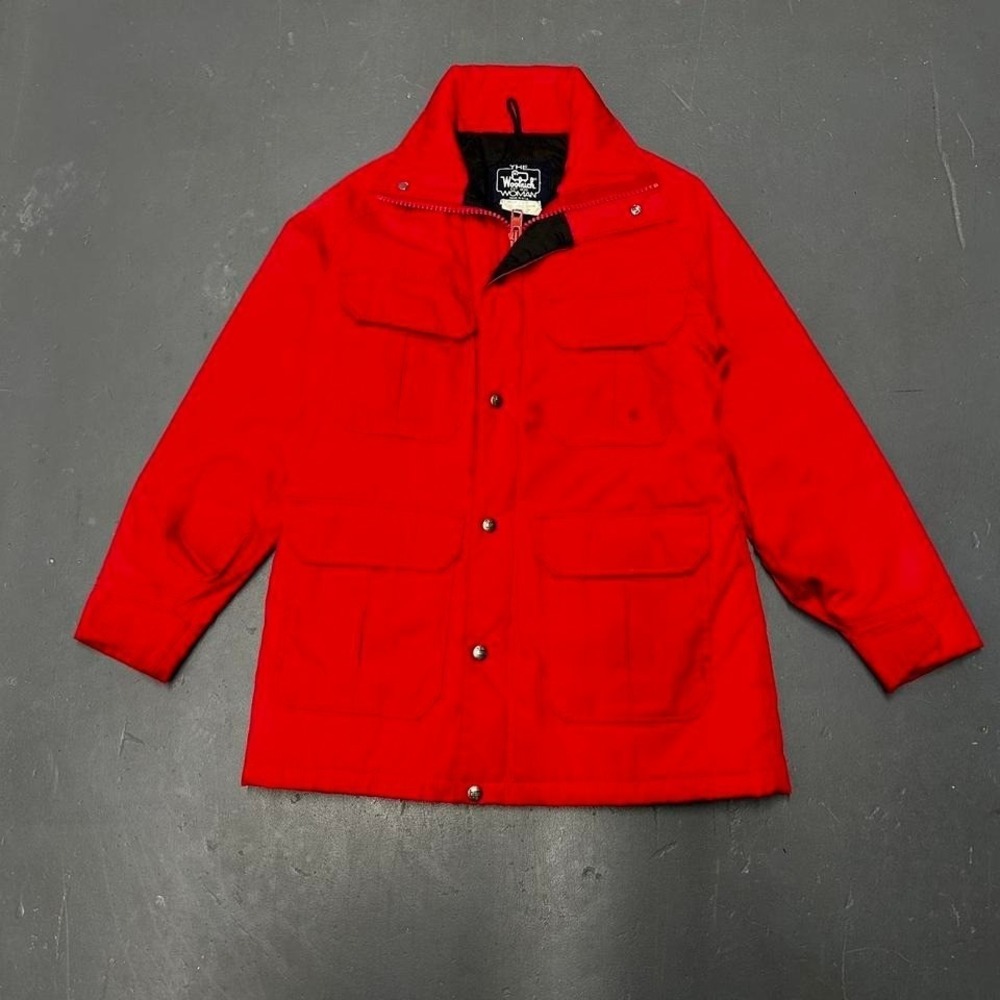 Vintage 80s Women's Woolrich red canvas heavyweight zip up puffer style jacket
